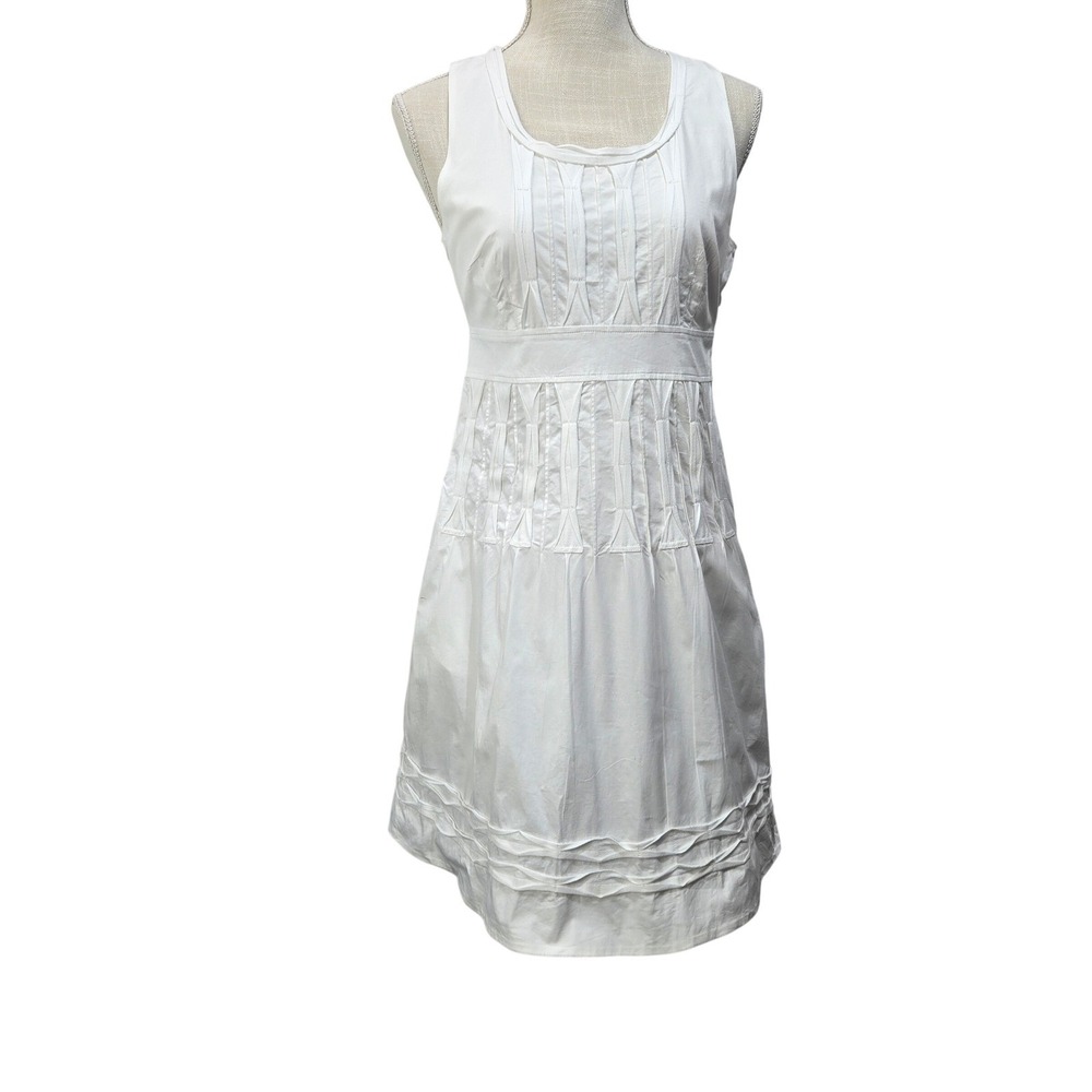 Frances Valentine Dress Size 4 White Pintuck Pleated Fit Flare Cotton #1059 - Picture 4 of 9